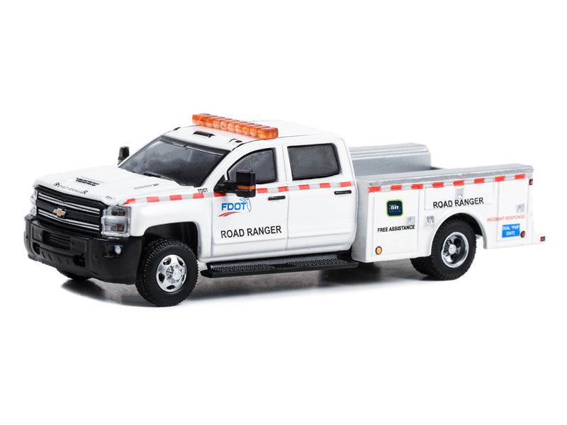 2018 Chevrolet Silverado 3500 Dually Service Bed - Florida DOT Road Ranger (Dually Drivers) Series 12 Diecast 1:64 Scale Model - Greenlight 46120D