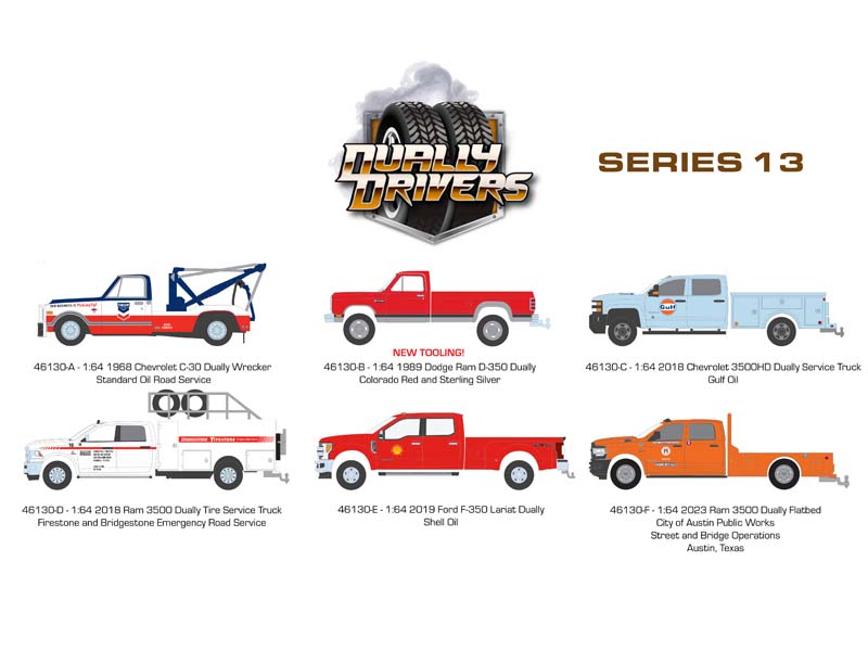 (Dually Drivers) Series 13 SET OF 6 Diecast 1:64 Scale Models - Greenlight 46130