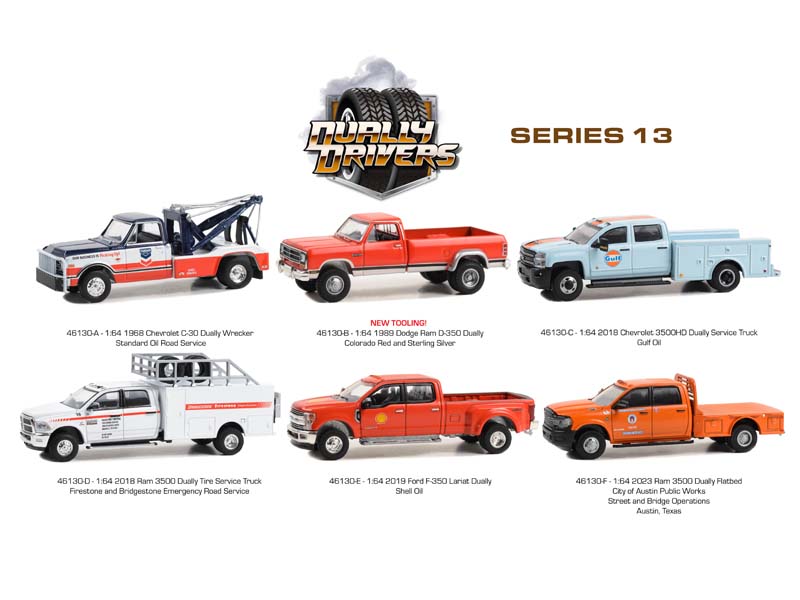 (Dually Drivers) Series 13 SET OF 6 Diecast 1:64 Scale Models - Greenlight 46130