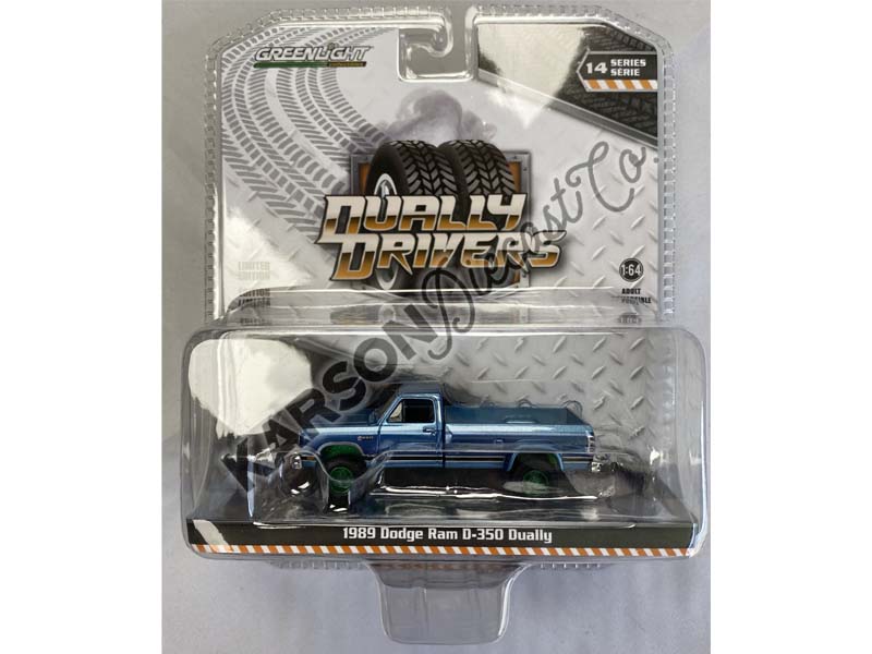 CHASE 1989 Dodge Ram D-350 Dually – Twilight Blue Metallic and Ice Blue (Dually Drivers Series 14) Diecast 1:64 Scale Model - Greenlight 46140B