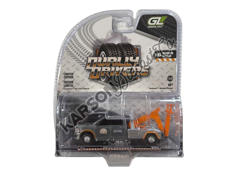 RAW CHASE 2022 Ram 3500 Dually Wrecker - Red & Orange (Dually Drivers Series 16) Diecast 1:64 Scale Model - Greenlight 46160E