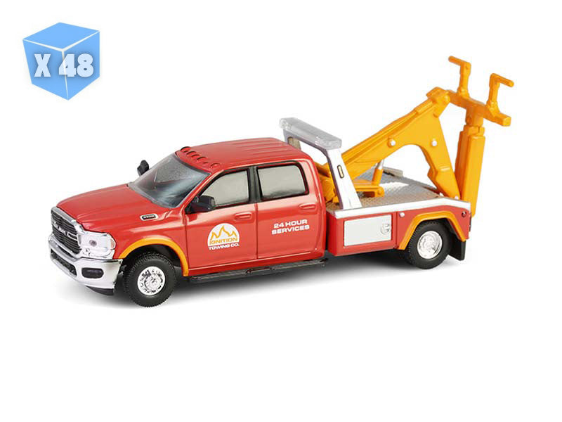 48 PACK 2022 Ram 3500 Dually Wrecker - Red & Orange (Dually Drivers Series 16) Diecast 1:64 Scale Model - Greenlight 46160E