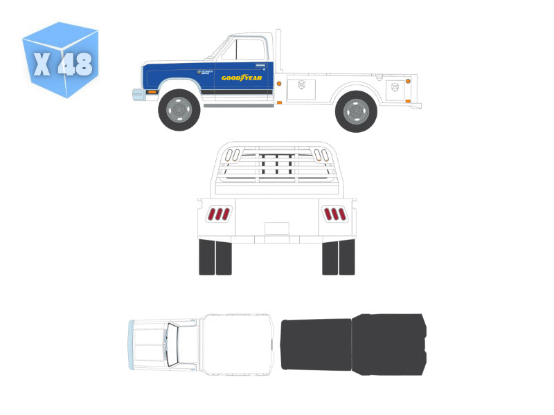 PRE-ORDER - 48 PACK 1981 Dodge Ram W350 Power Ram Dually Flatbed - Goodyear (Dually Drivers Series 17) Diecast 1:64 Scale Model - Greenlight 46170B