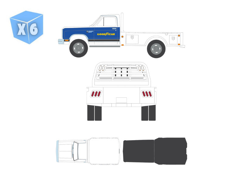 PRE-ORDER - 6 PACK 1981 Dodge Ram W350 Power Ram Dually Flatbed - Goodyear (Dually Drivers Series 17) Diecast 1:64 Scale Model - Greenlight 46170B