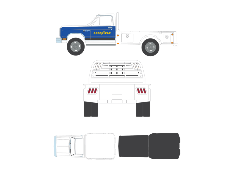PRE-ORDER 1981 Dodge Ram W350 Power Ram Dually Flatbed - Goodyear (Dually Drivers Series 17) Diecast 1:64 Scale Model - Greenlight 46170B