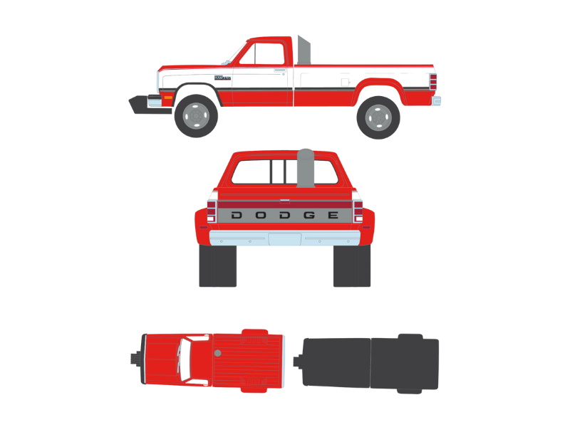 PRE-ORDER 1993 Dodge Ram D350 Dually - Red and White w/ Exhaust + Bumper Weights (Dually Drivers Series 17) Diecast 1:64 Scale Model - Greenlight 46170C