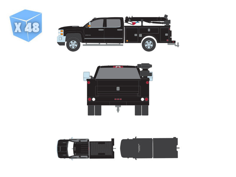 PRE-ORDER - 48 PACK 2016 Chevrolet Silverado 3500 Dually Crane Truck - Black (Dually Drivers Series 17) Diecast 1:64 Scale Model - Greenlight 46170D
