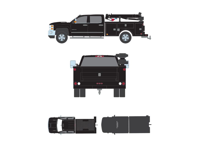 PRE-ORDER 2016 Chevrolet Silverado 3500 Dually Crane Truck - Black (Dually Drivers Series 17) Diecast 1:64 Scale Model - Greenlight 46170D