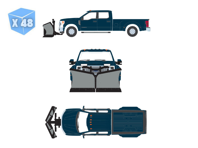 PRE-ORDER - 48 PACK 2022 Ford F-450 Dually w/ Snow Plow – Antimatter Blue (Dually Drivers Series 17) Diecast 1:64 Scale Model - Greenlight 46170F