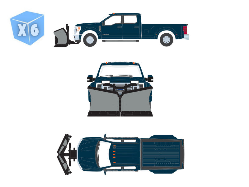 PRE-ORDER - 6 PACK 2022 Ford F-450 Dually w/ Snow Plow – Antimatter Blue (Dually Drivers Series 17) Diecast 1:64 Scale Model - Greenlight 46170F
