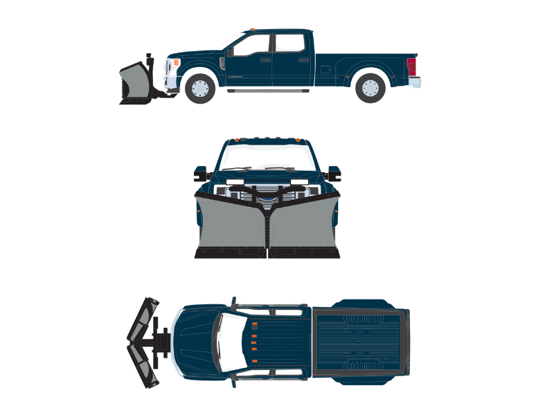 PRE-ORDER 2022 Ford F-450 Dually w/ Snow Plow – Antimatter Blue (Dually Drivers Series 17) Diecast 1:64 Scale Model - Greenlight 46170F