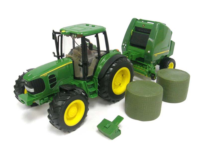 John Deere 7330 w/ 854 Round Baler & 2 Bales (Big Farm) 1:16 Scale Model - ERTL 46180