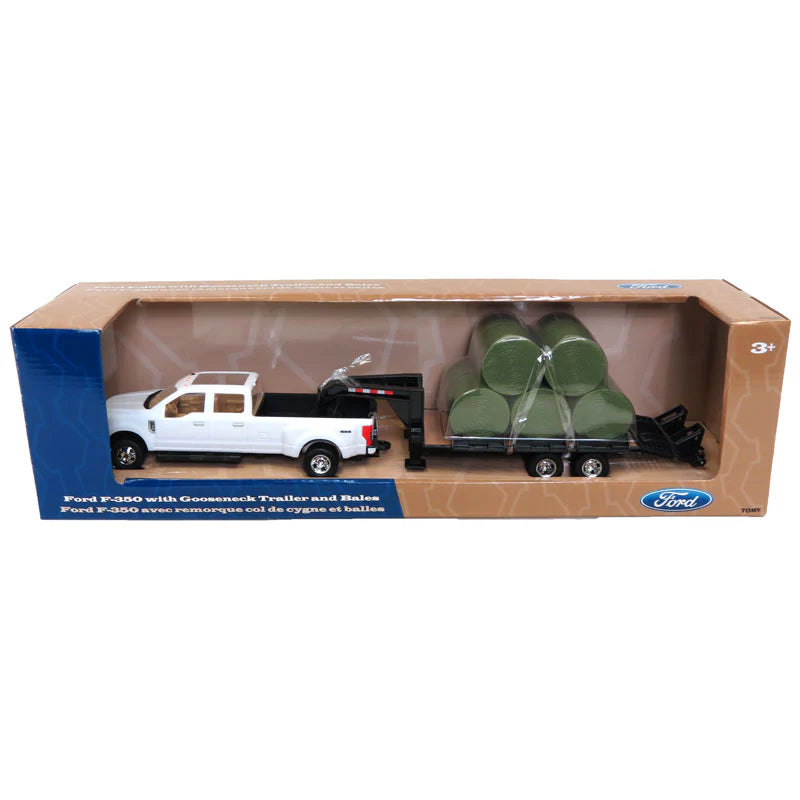 Ford F-350 Dually Pickup Truck w/ Gooseneck Trailer & 10 Bales 1:32 Scale Model - ERTL 46631