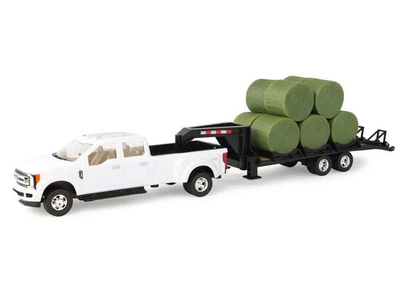 Ford F-350 Dually Pickup Truck w/ Gooseneck Trailer & 10 Bales 1:32 Scale Model - ERTL 46631