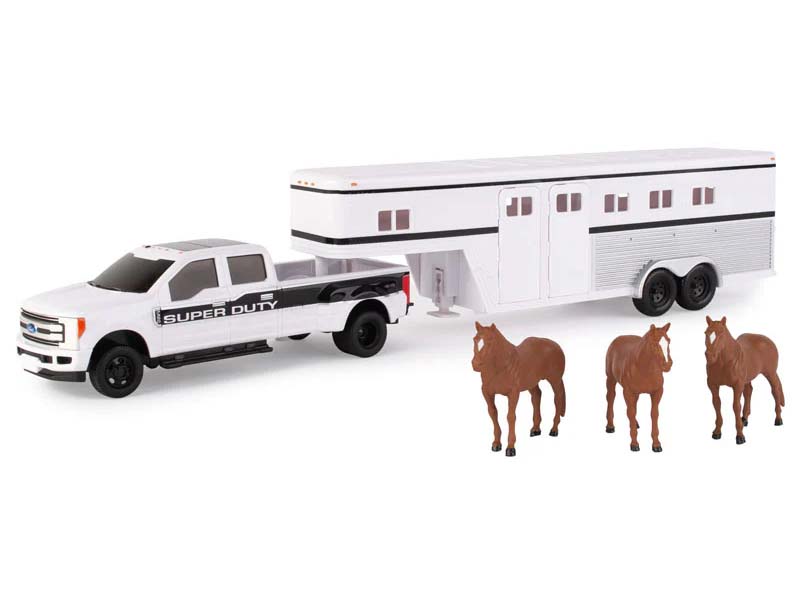Ford F-350 Super Duty Pickup Truck w/ Gooseneck Horse Trailer & Horses (Big Roads) 1:32 Scale Model - ERTL 46800