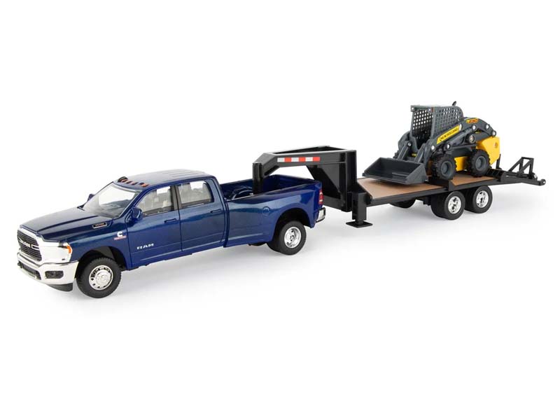 RAM 3500 Dually Quad Cab Pickup Truck w/ Lowboy Trailer & New Holland L230 Skid Steer 1:32 Scale Model - ERTL 47269
