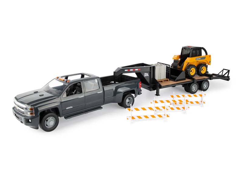 Chevy Dually Quad Cab w/ Gooseneck Trailer and John Deere Skid Steer (Big Farm) 1:16 Scale Model - ERTL 47347