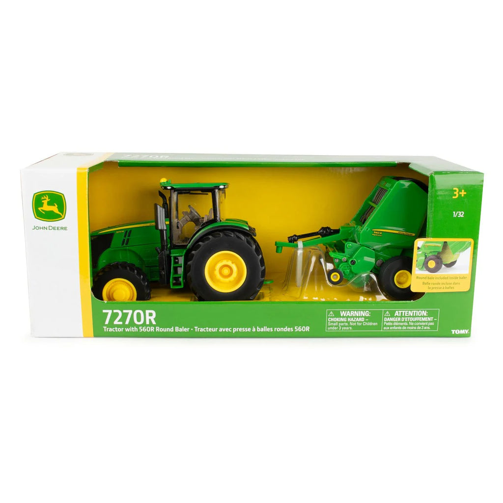 John Deere 7270R w/ 560R Round Baler Set 1:32 Scale Model - ERTL 47355