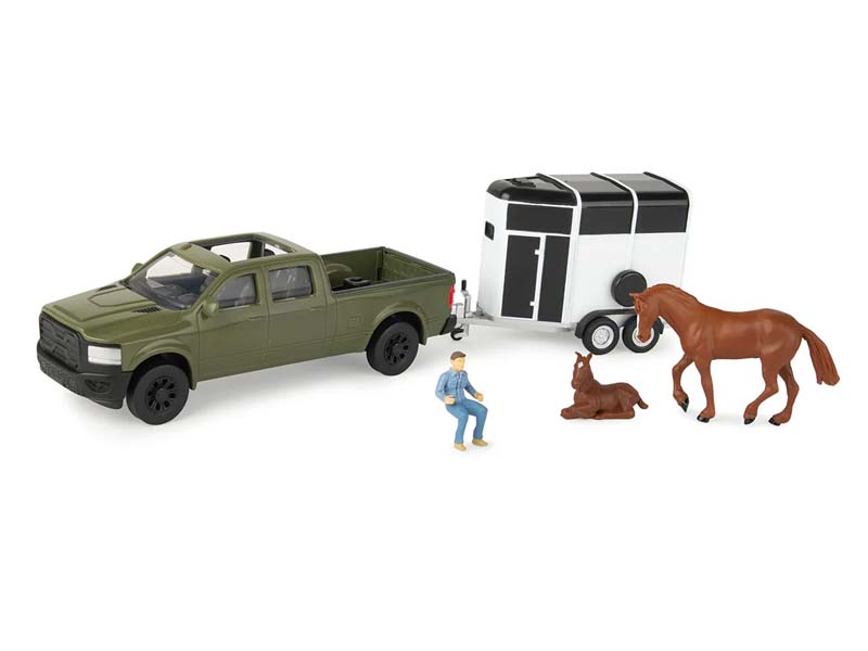 Green Pickup Truck 5-Piece Horse Trailer Set 1:32 Scale Model - ERTL 47599