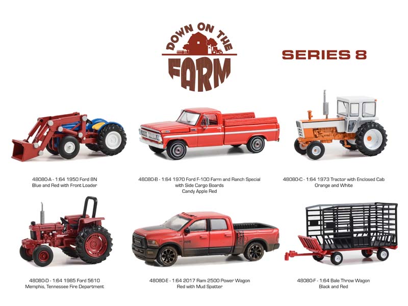 PRE-ORDER (Down on the Farm) Series 8 SET OF 6 Diecast 1:64 Scale Models - Greenlight 48080
