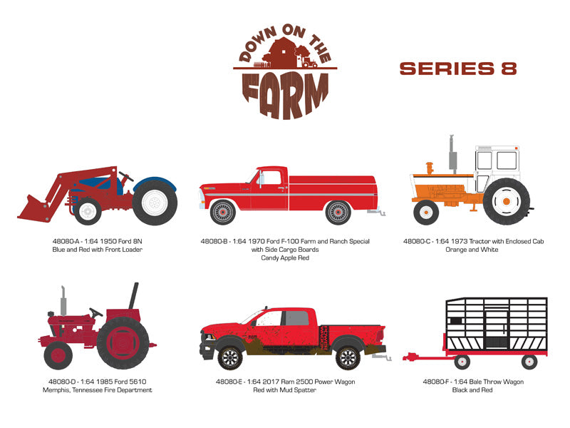 (Down on the Farm) Series 8 SET OF 6 Diecast 1:64 Scale Models - Greenlight 48080