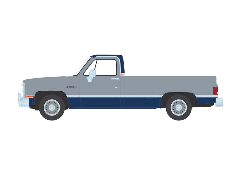1985 GMC Sierra Classic K2500 – Silver & Midnight Blue (Down on the Farm Series 9) Diecast 1:64 Scale Model - Greenlight 48090D