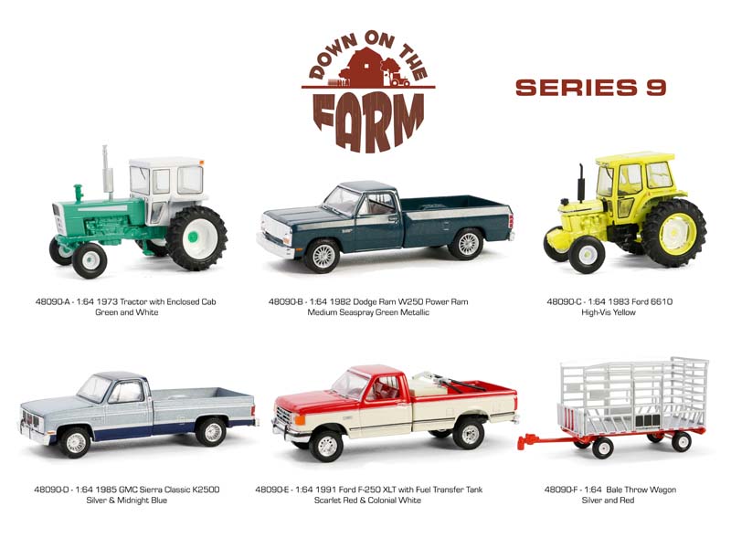 PRE-ORDER (Down on the Farm Series 9) SET OF 6 Diecast 1:64 Scale Models - Greenlight 48090