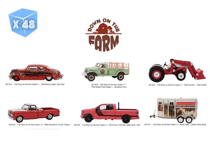 PRE-ORDER - 48 PACK (Down on the Farm Series 11) SET OF 6 Diecast 1:64 Scale Model - Greenlight 48110