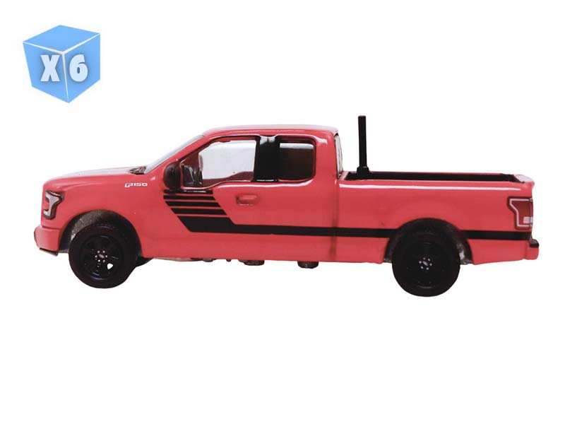 PRE-ORDER - 6 PACK 2015 Ford F-150 w/ Ladder Rack - Red (Down on the Farm Series 11) Diecast 1:64 Scale Model - Greenlight 48110E