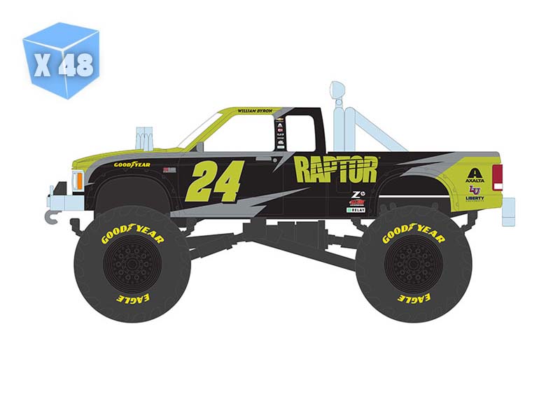 PRE-ORDER - 48 PACK 1986 Chevrolet S-10 Extended Cab Monster Truck - #24 Raptor Hendrick Motorsports (Kings of Crunch) Diecast 1:64 Scale Model - Greenlight 49180C