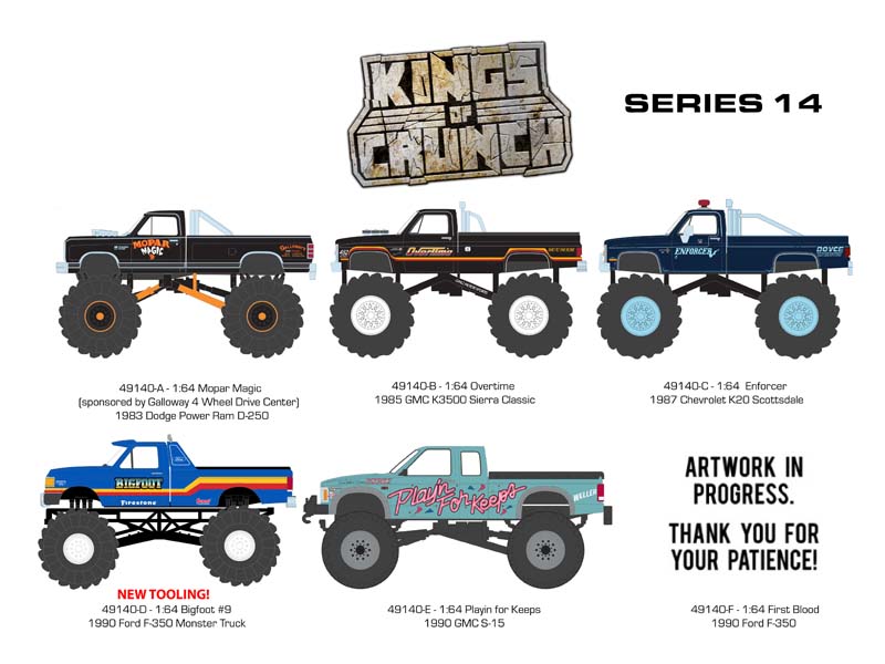 (Kings of Crunch) Series 14 SET OF 6 Diecast 1:64 Scale Models - Greenlight 49140
