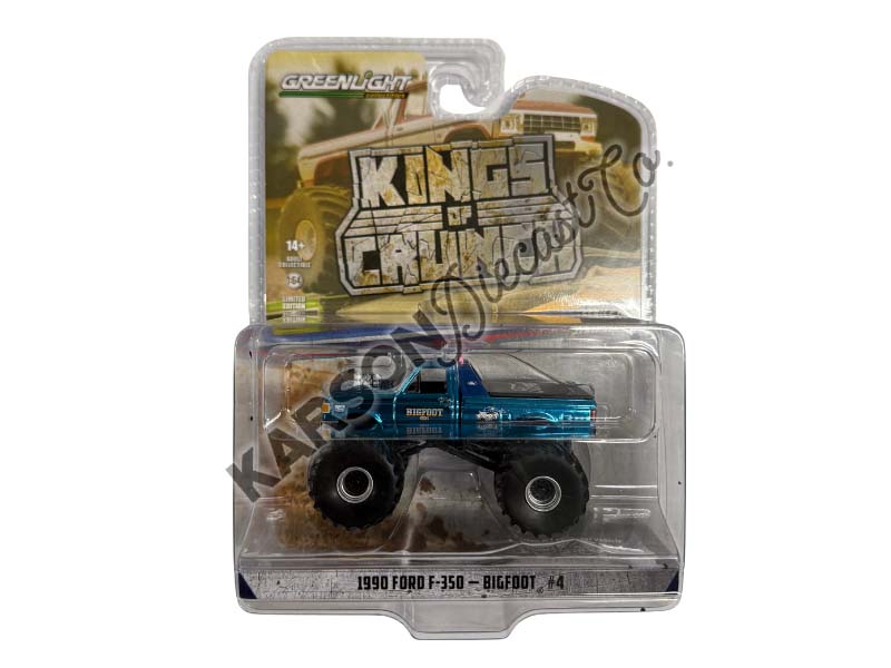 CHROME CHASE 1990 Ford F-350 Bigfoot #4 Monster Truck (Kings of Crunch Series 16) Diecast 1:64 Scale Model - Greenlight 49160D