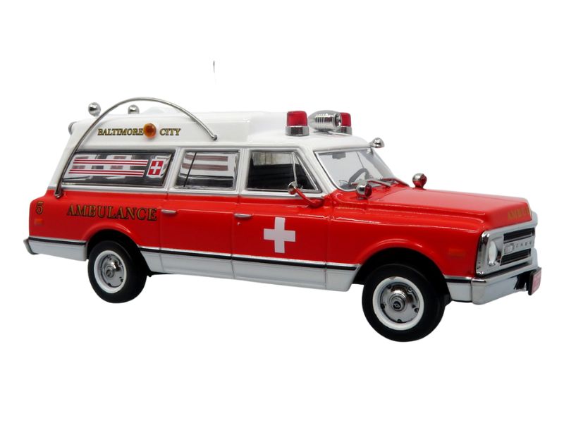 1969 Chevrolet C-10 Ambulance: Baltimore City Fire Department Diecast 1:50 Scale Model - Iconic Replicas 50-0550