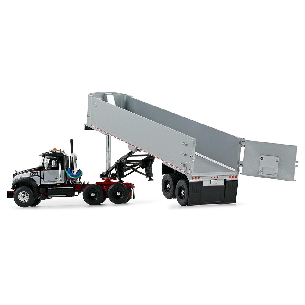 Mack Granite MP Tandem-Axle Day Cab w/ East Genesis End Dump Trailer Black and Silver Diecast 1:50 Scale Model - First Gear 50-3456