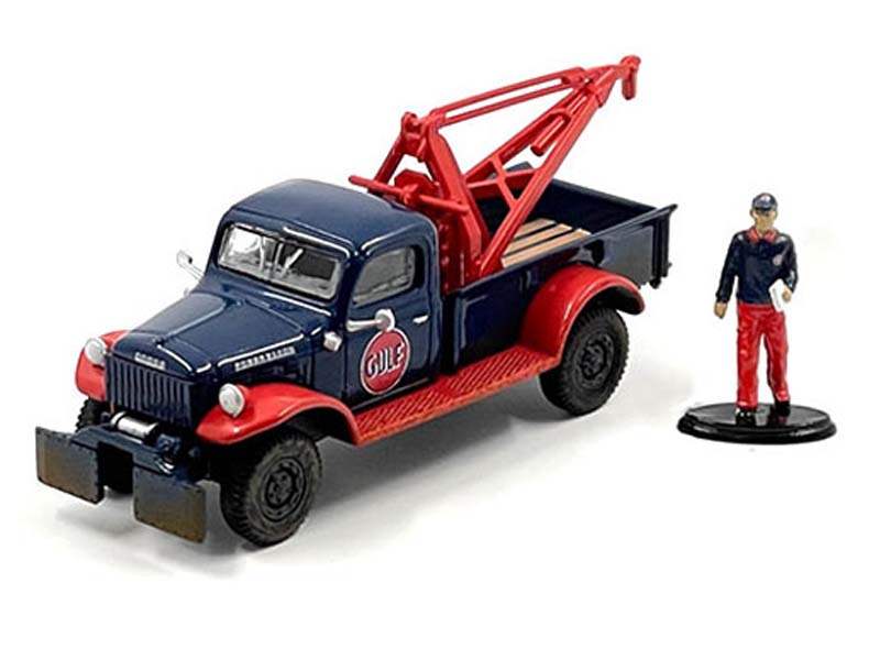 1950 Dodge Power Wagon Tow Truck Gulf Oil Weathered w/ Mechanic Figure (MiJo Exclusives) Diecast 1:64 Scale Model - Greenlight 51543