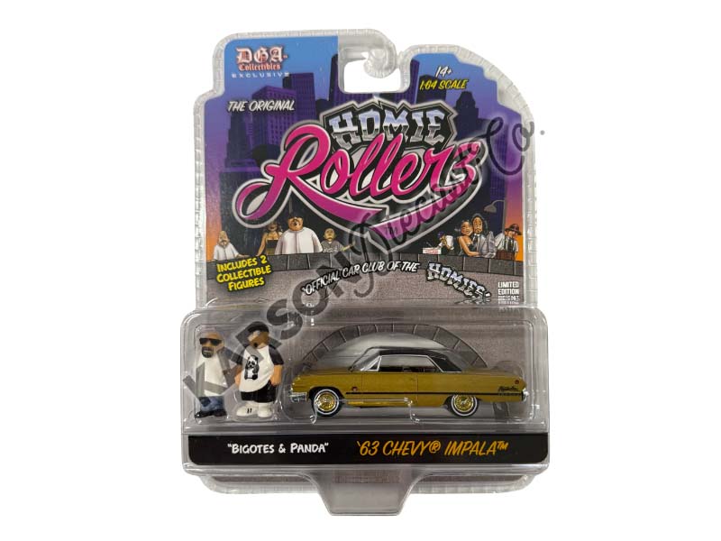 CHASE 1963 Chevrolet Impala SS Hard Top w/ Bigotes & Panda (Homie Rollerz 2025 Series 1) Diecast 1:64 Scale Model - Greenlight 51640C