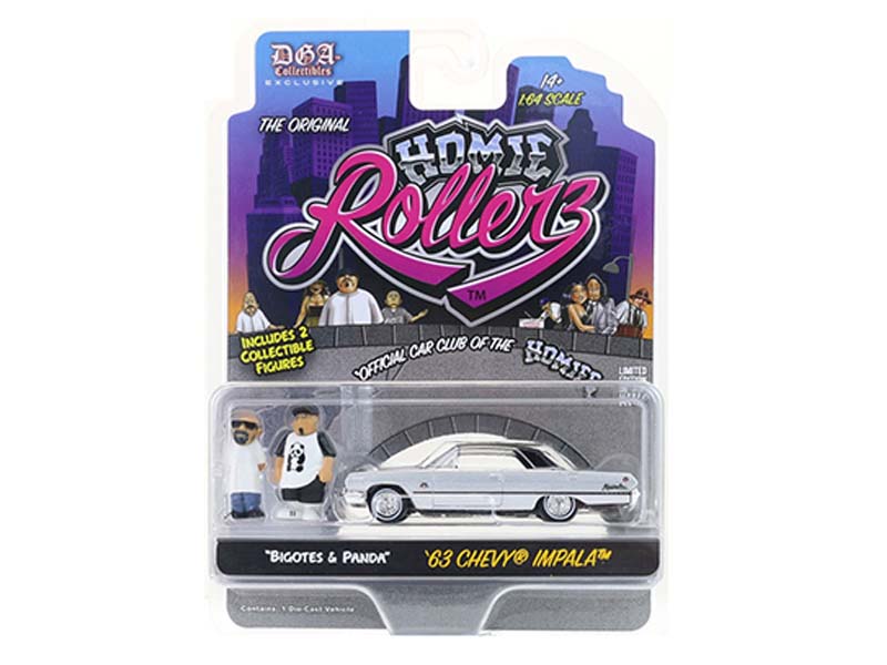 1963 Chevrolet Impala SS Hard Top w/ Bigotes & Panda (Homie Rollerz 2025 Series 1) Diecast 1:64 Scale Model - Greenlight 51640C