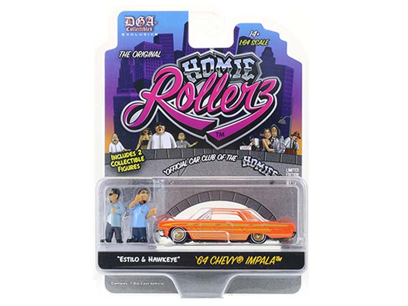 1964 Chevrolet Impala SS Hard Top w/ Estilo & Hawkeye (Homie Rollerz 2025 Series 1) Diecast 1:64 Scale Model - Greenlight 51640D