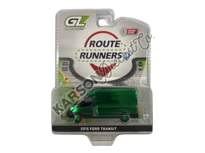CHROME CHASE 2015 Ford Transit High Roof Van - Oxford White (Route Runners Series 1) Diecast 1:64 Scale Model - Greenlight 53010A