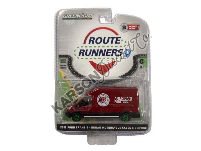 CHASE 2015 Ford Transit LWB High Roof - Indian Motorcycles (Route Runners Series 3) Diecast 1:64 Scale Model - Greenlight 53030B