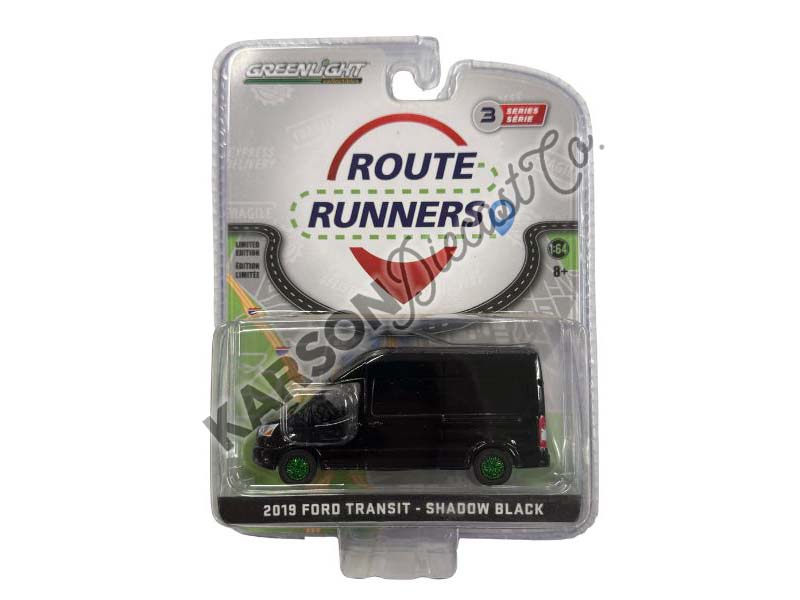 CHASE 2019 Ford Transit LWB High Roof - Shadow Black (Route Runners Series 3) Diecast 1:64 Scale Model - Greenlight 53030C