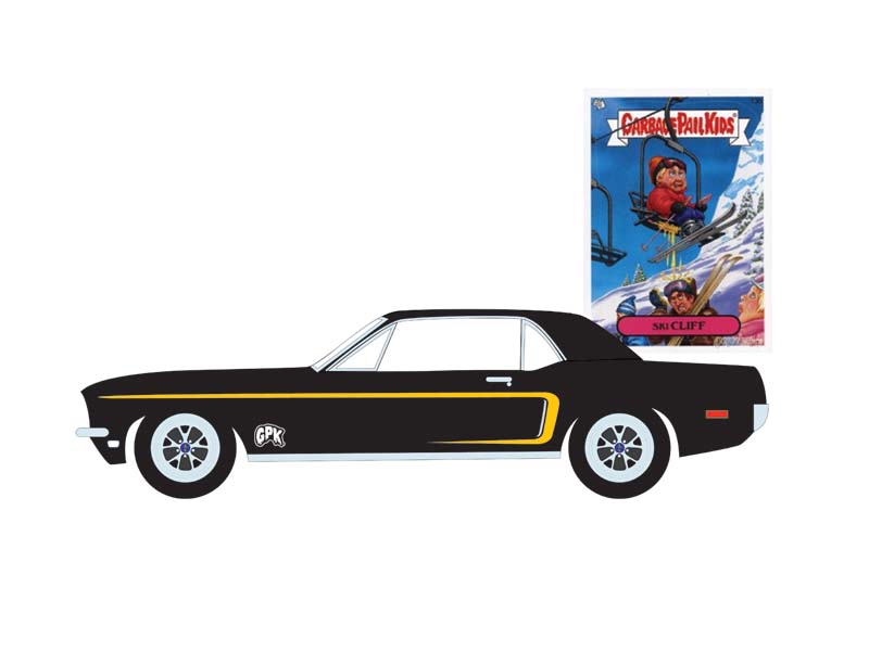 PRE-ORDER 1968 Ford Mustang Coupe w/ Trunk Mounted Ski Rack and Skis - Ski Cliff (Garbage Pail Kids Series 7) Diecast 1:64 Scale Model - Greenlight 54110C