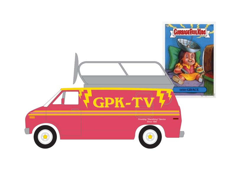PRE-ORDER 1976 Dodge B-100 w/ Roof Mounted Satellite Dish - Dish Grace (Garbage Pail Kids Series 7) Diecast 1:64 Scale Model - Greenlight 54110D