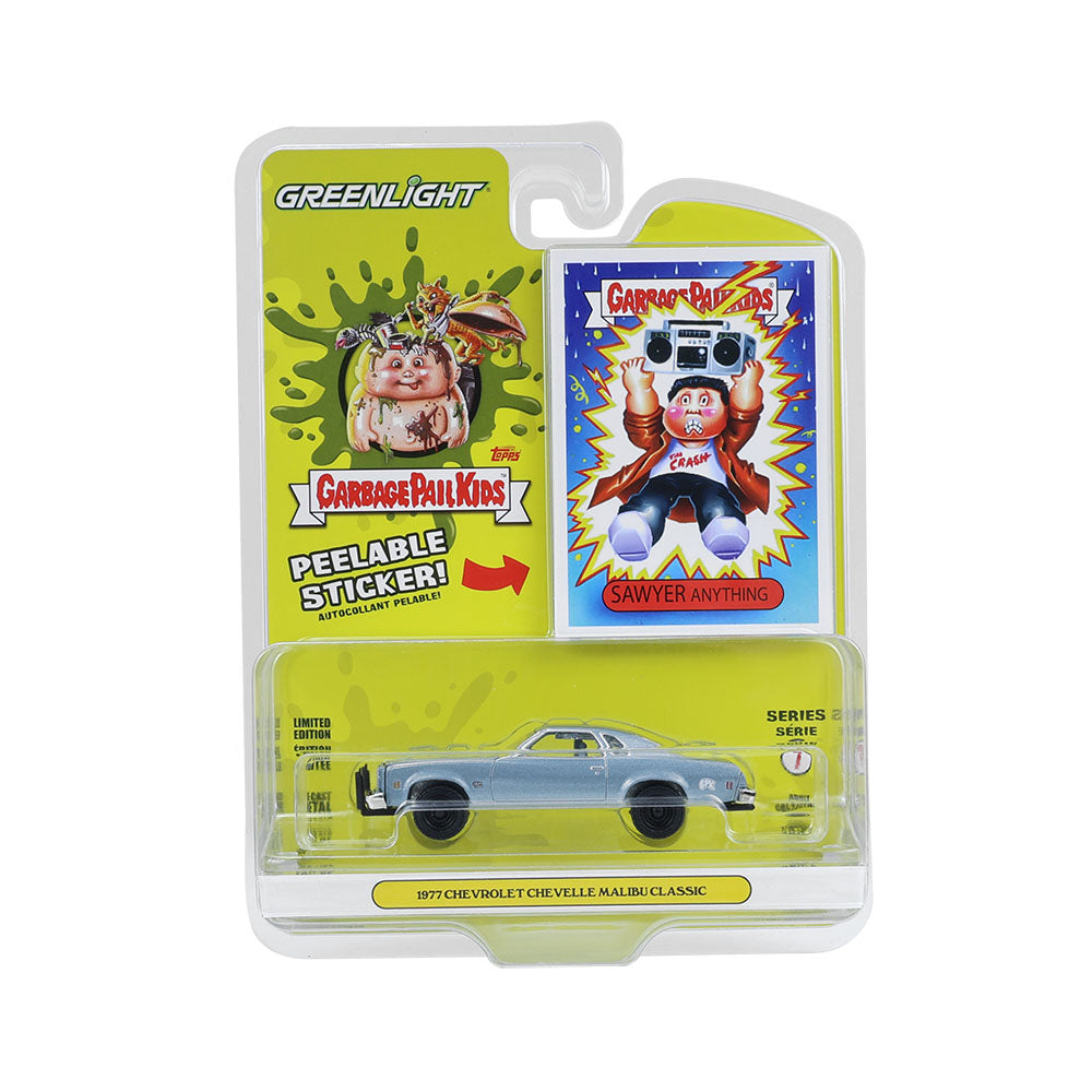 RAW CHASE  1977 Chevrolet Chevelle Malibu Classic - Sawyer Anything (Garbage Pail Kids Series 7) Diecast 1:64 Scale Model - Greenlight 54110E