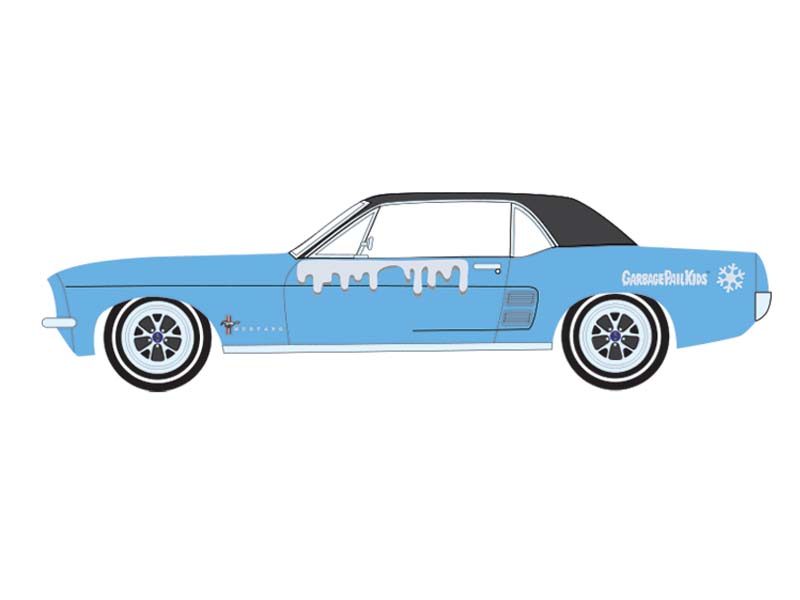 PRE-ORDER 1967 Ford Mustang Coupe w/ Trunk Ski Rack and Skis – Skiin’ Ian (Garbage Pail Kids Series 8) Diecast 1:64 Scale Model - Greenlight 54120B