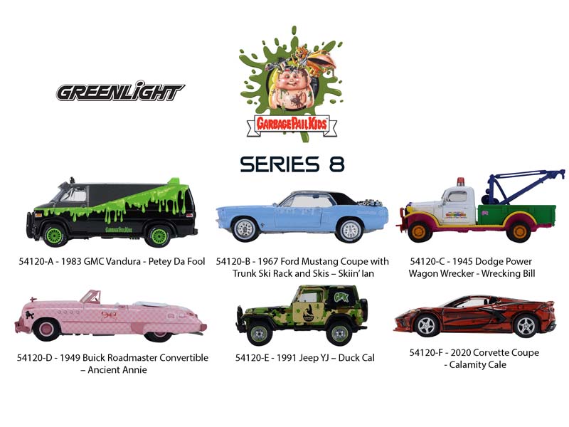 PRE-ORDER (Garbage Pail Kids Series 8) SET OF 6 Diecast 1:64 Scale Models - Greenlight 54120