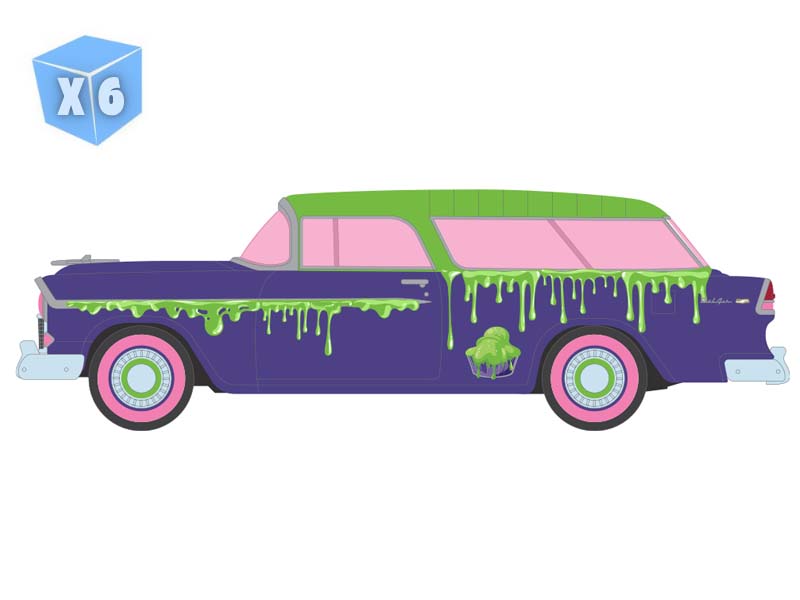 PRE-ORDER - 6 PACK 1955 Chevrolet Nomad - Leaky Lindsay (Garbage Pail Kids Series 9 - 40th Anniversary) Diecast 1:64 Scale Model - Greenlight 54130C