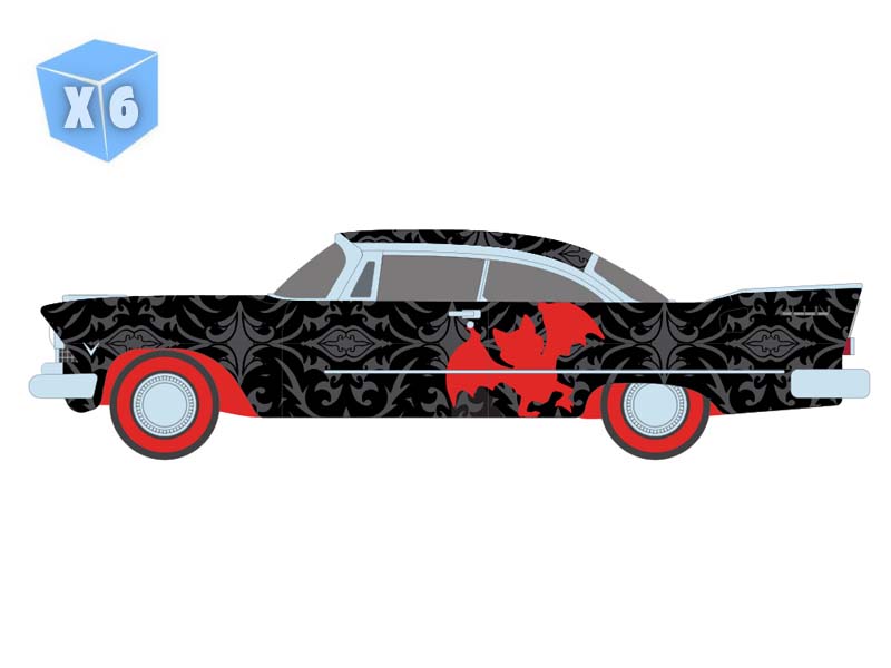 PRE-ORDER - 6 PACK 1957 Plymouth Savoy - Nasty Nick (Garbage Pail Kids Series 9 - 40th Anniversary) Diecast 1:64 Scale Model - Greenlight 54130D