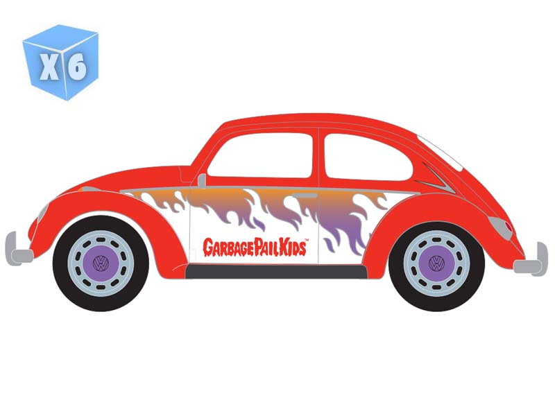 PRE-ORDER - 6 PACK Classic Volkswagen Beetle - Lily No Problema (Garbage Pail Kids Series 9 - 40th Anniversary) Diecast 1:64 Scale Model - Greenlight 54130E