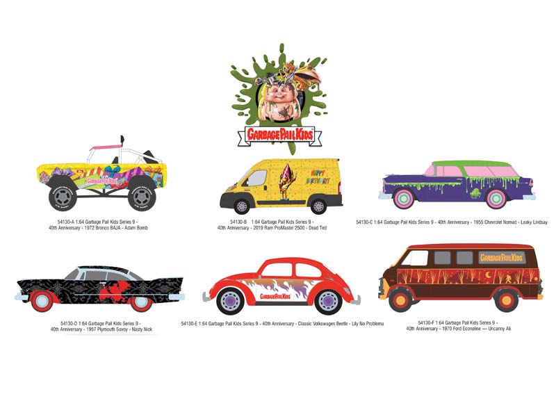 PRE-ORDER (Garbage Pail Kids Series 9 - 40th Anniversary) SET OF 6 Diecast 1:64 Scale Model - Greenlight 54130